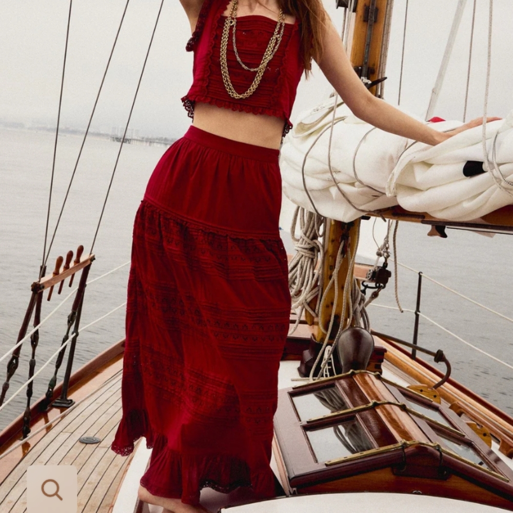 Chic Red Women's Skirt Set